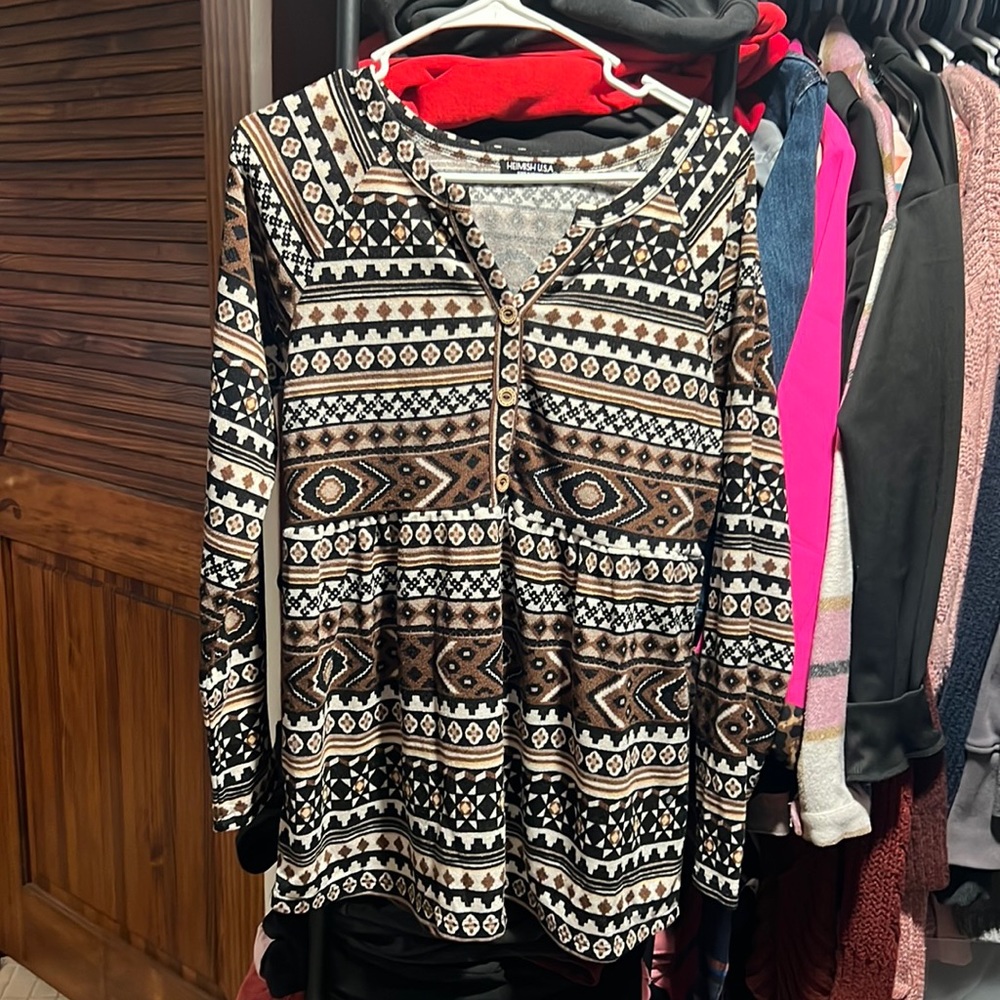 Heimish - Brown Aztec Babydoll Top
